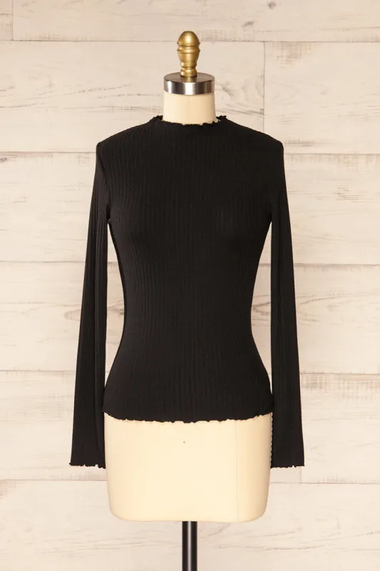 Faaset Black | Ribbed Top w/ Stand Collar sold by Boutique 1861