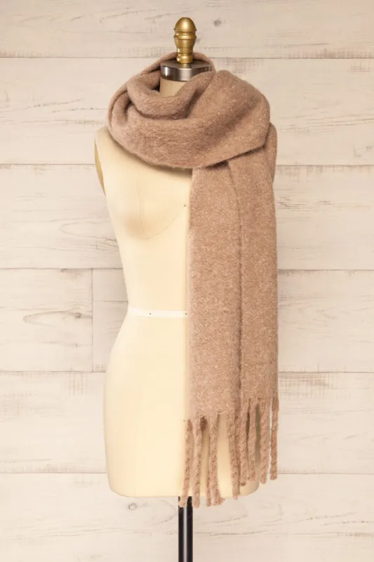 Telford Taupe | Fuzzy Knit Scarf sold by Boutique 1861