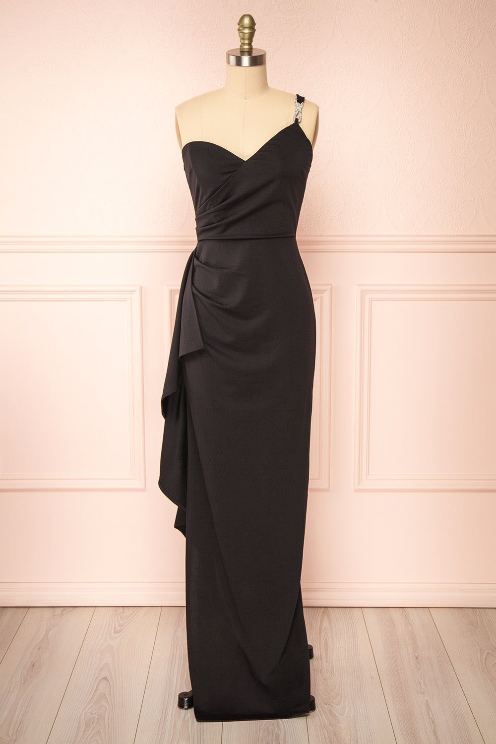 Elliot | One-Shoulder Black Maxi Dress w/ Bow sold by Boutique 1861
