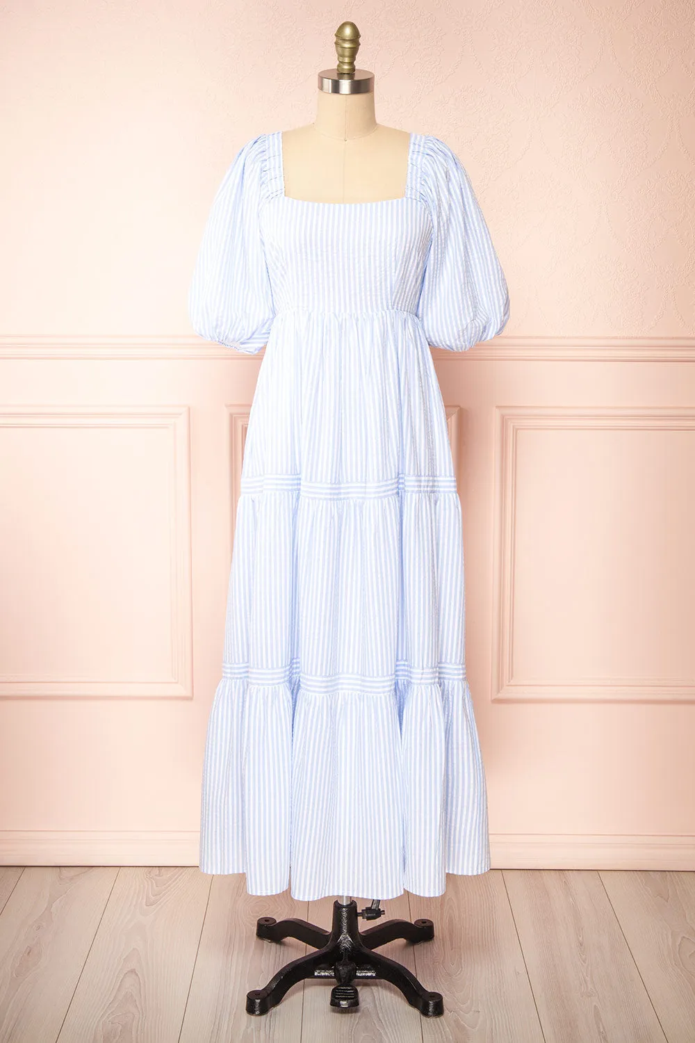 Zahia | Blue Striped Maxi Dress w/ Puffy Sleeves sold by Boutique 1861