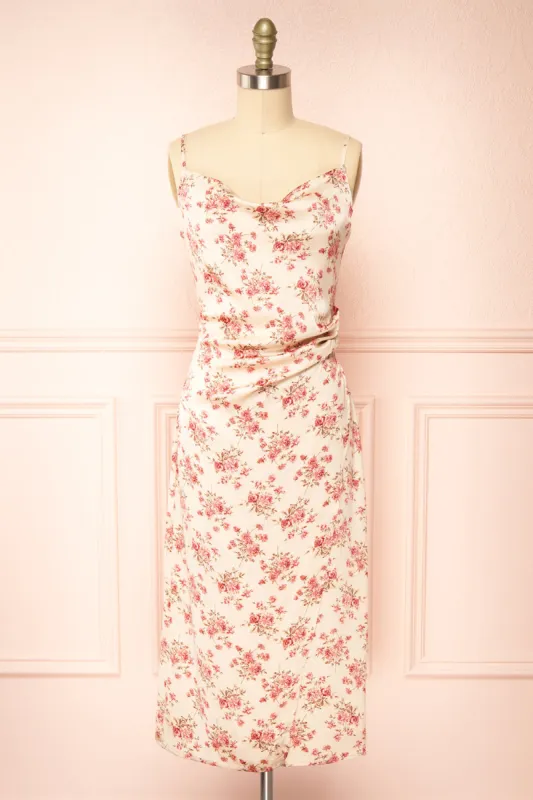 Calliope Ivory | Cowl Neck Floral Midi Dress sold by Boutique 1861