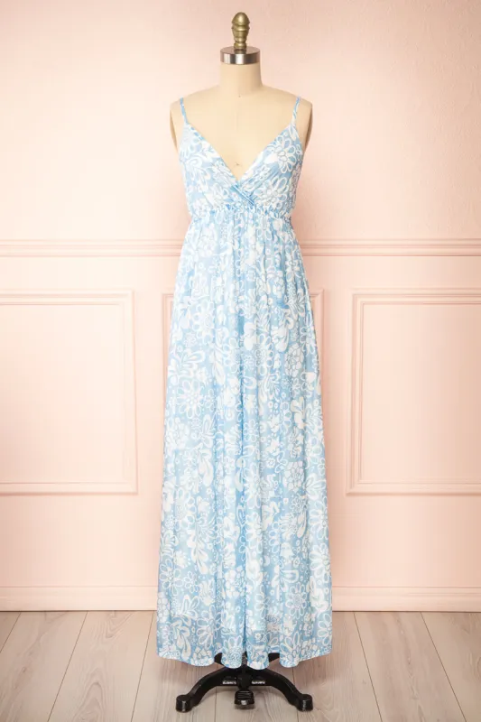 Helga | Blue Floral Maxi Dress sold by Boutique 1861
