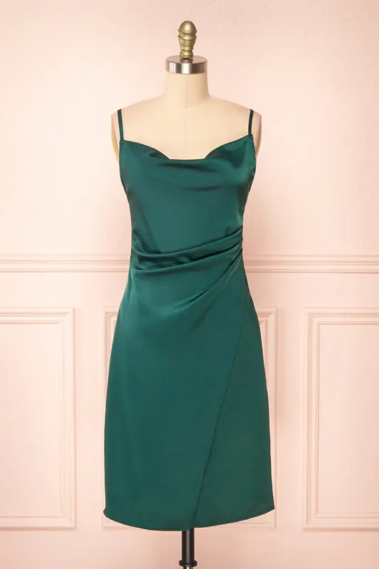 Zaina Green | Cowl Neck Satin Slip Dress sold by Boutique 1861