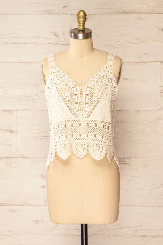 Zagreb Beige | Crochet Cropped Cami sold by Boutique 1861
