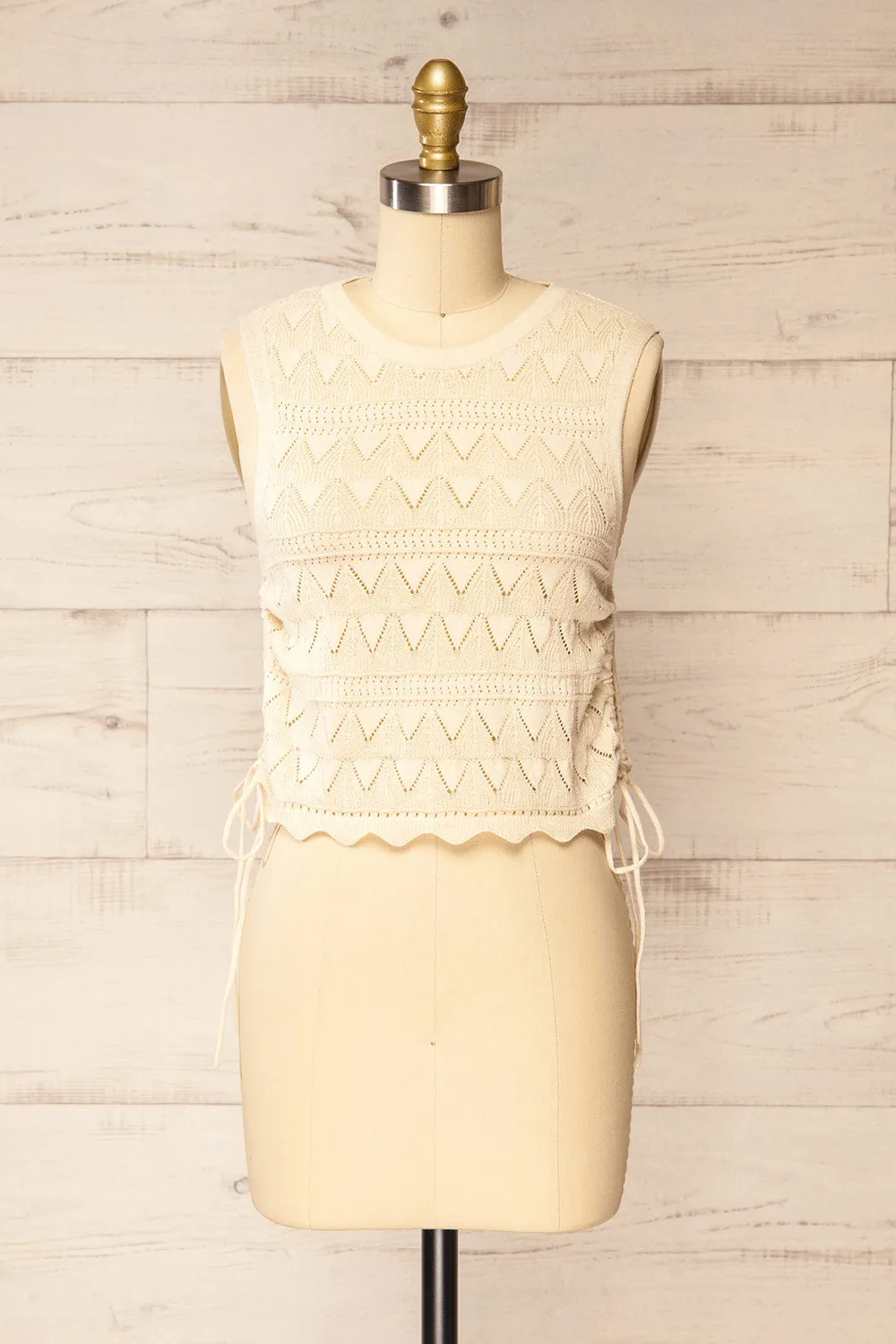 Tabara | Beige Openwork Knit Top w/ Cut-Outs sold by Boutique 1861