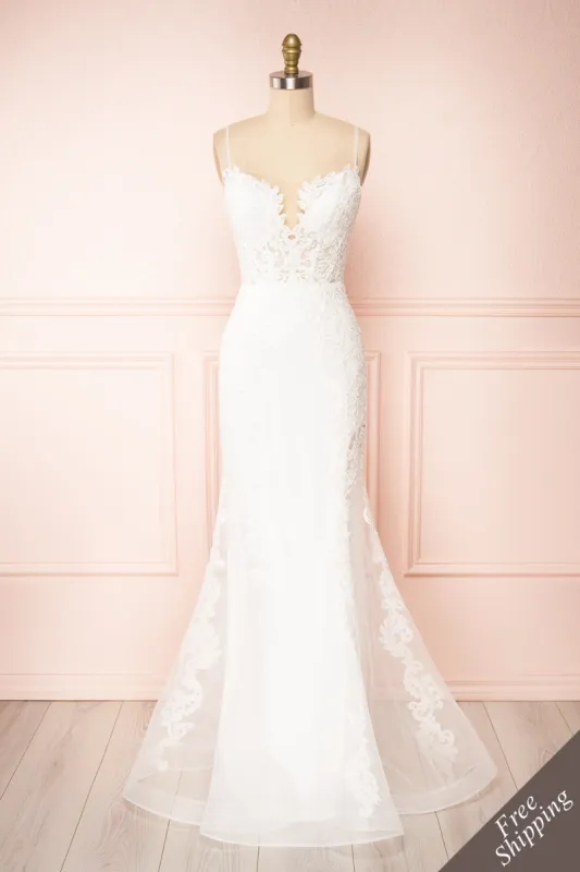 Aerlene | White Embroidered Mermaid Wedding Dress sold by Boutique 1861