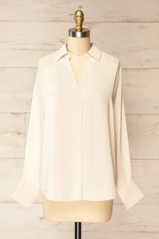 Ejinda Ivory | Relaxed Fit Button-Up Blouse sold by Boutique 1861
