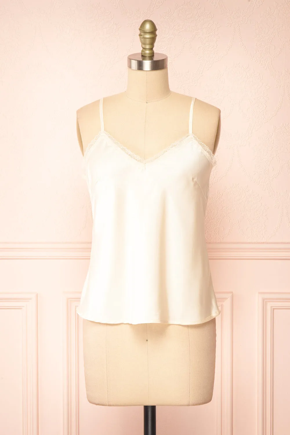 Alexa Ivory | Satin Cami Top w/ Lace Trim sold by Boutique 1861