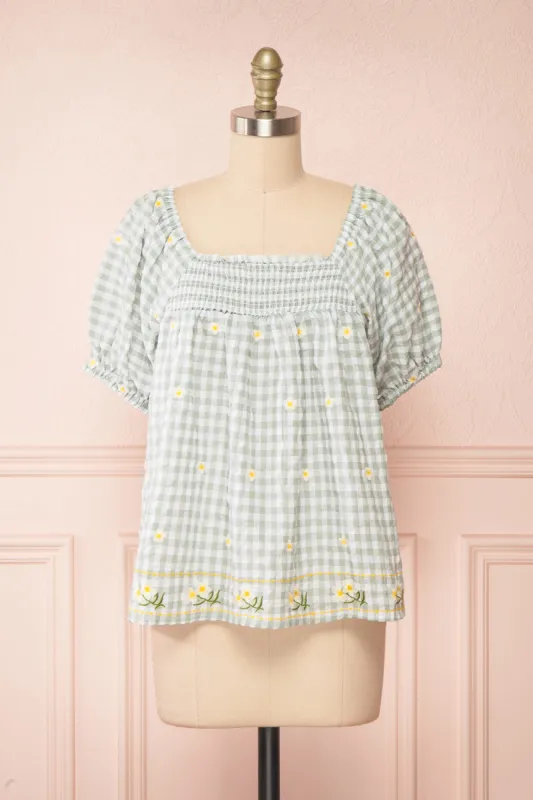 Paloma Green | Gingham Top w/ Floral Embroidery sold by Boutique 1861