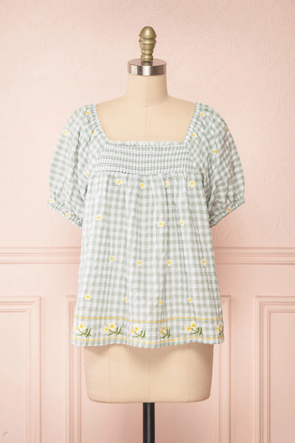 Paloma Green | Gingham Top w/ Floral Embroidery sold by Boutique 1861