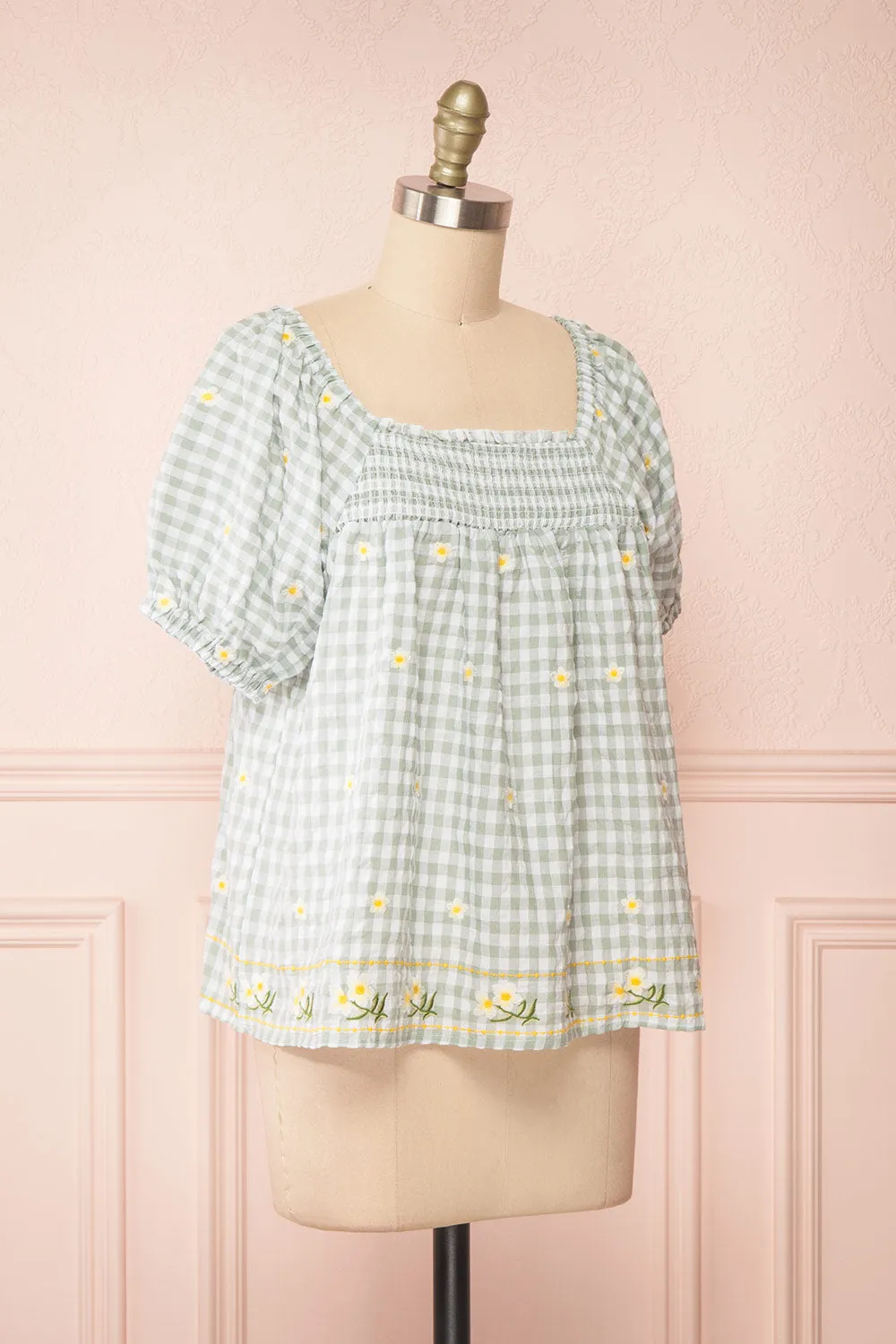 Paloma Green | Gingham Top w/ Floral Embroidery sold by Boutique 1861 product image thumbnail 3