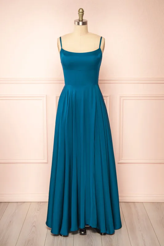 Darcy Royal Blue | Maxi Satin Dress w/ Slit sold by Boutique 1861