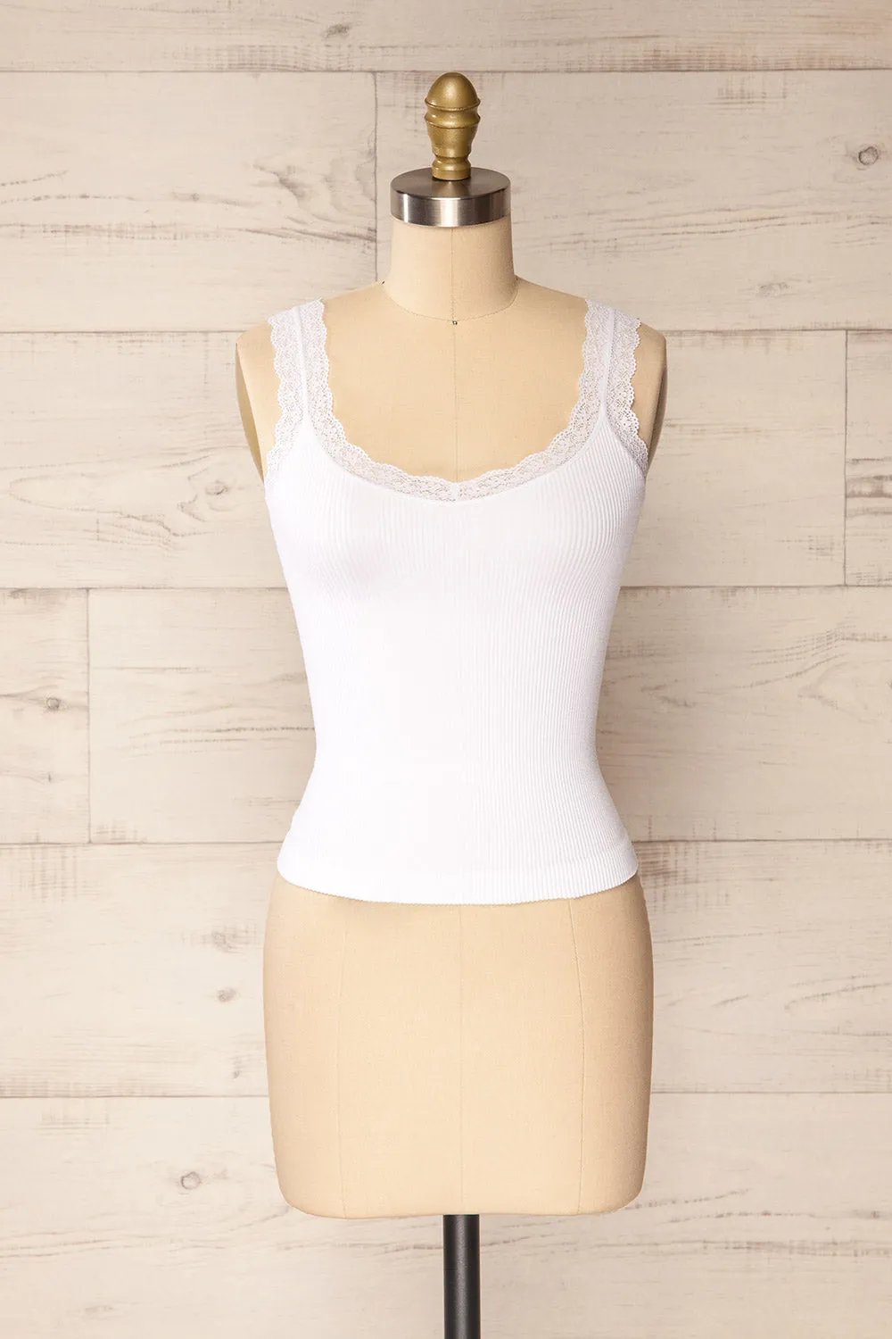 Somensac White | Ribbed Camisole w/ Lace Trim sold by Boutique 1861
