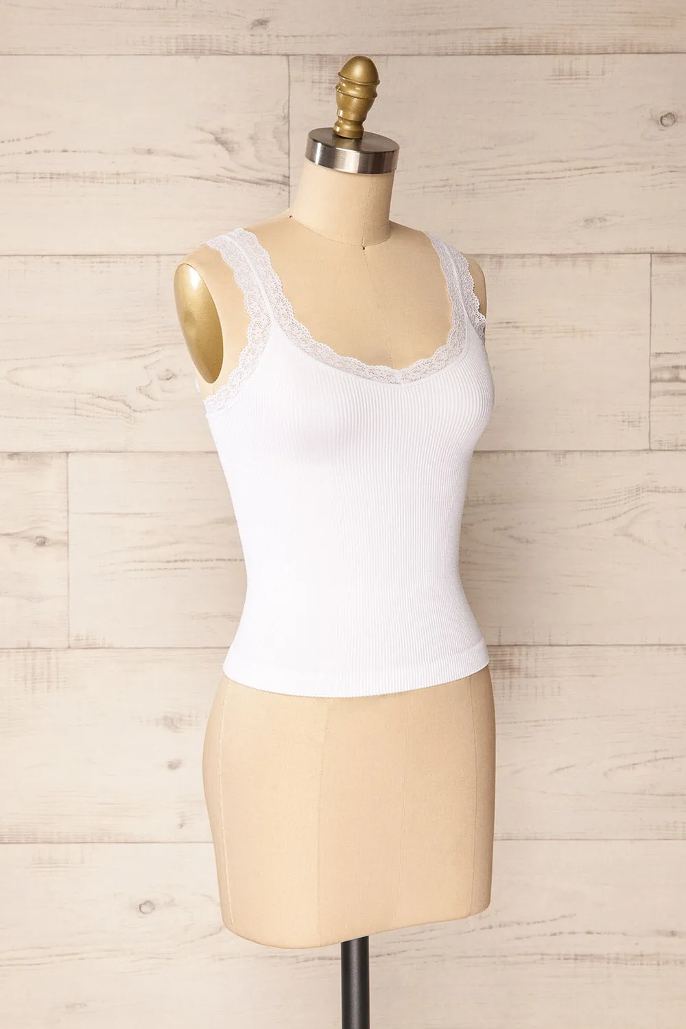 Somensac White | Ribbed Camisole w/ Lace Trim sold by Boutique 1861 product image thumbnail 3