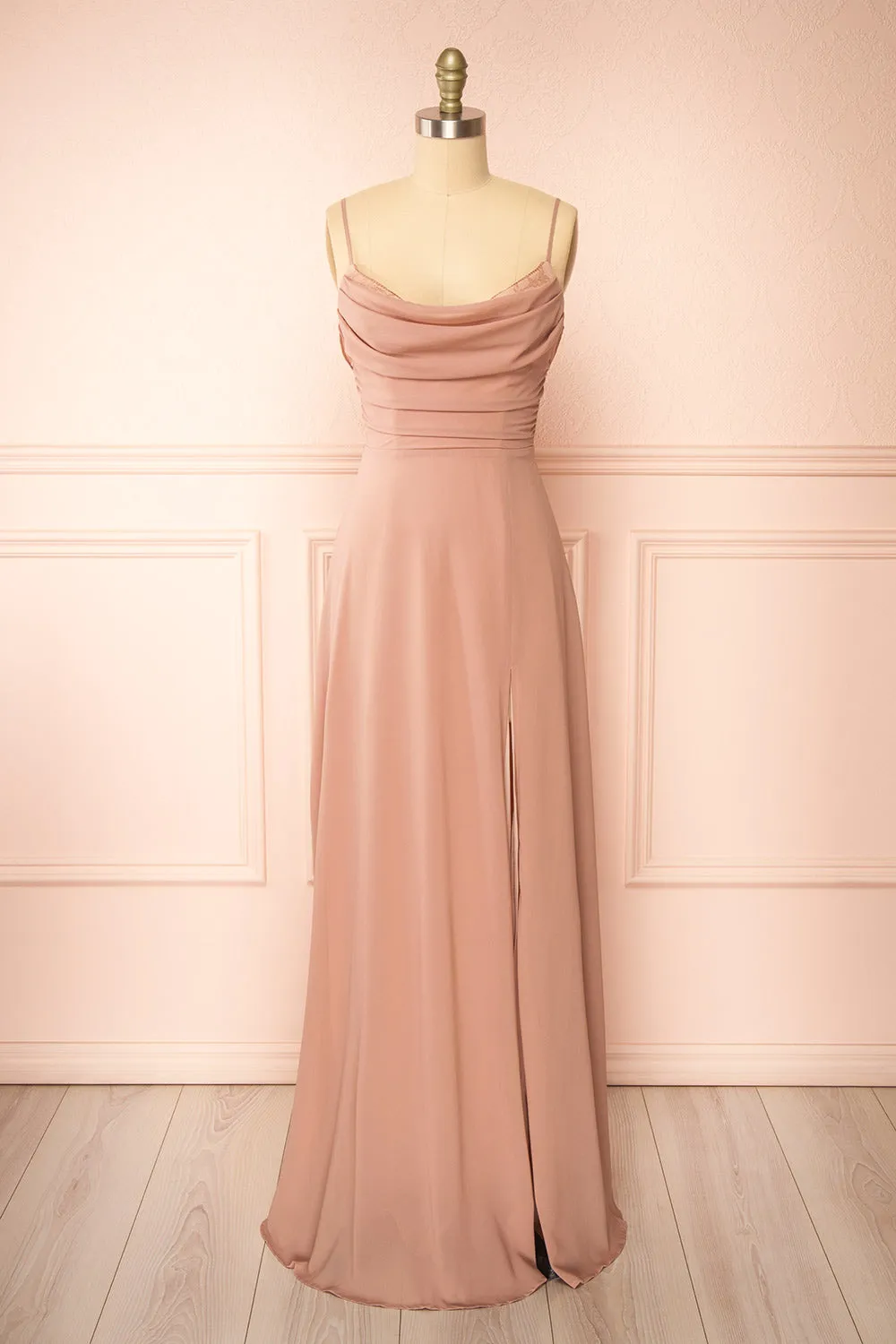 Kieran Taupe | A-Line Maxi Dress with Lace sold by Boutique 1861