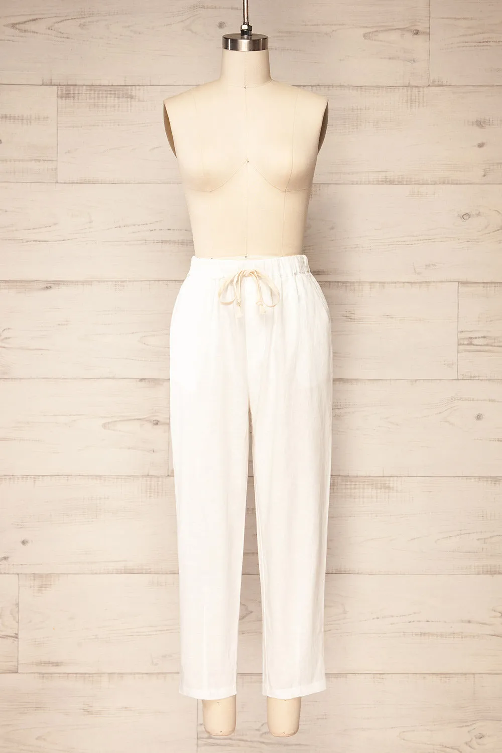 Trincao White | Linen Pants with Drawstrings sold by Boutique 1861