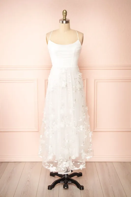 Eneka | White Midi Tulle Dress w/ Floral Embroidery sold by Boutique 1861