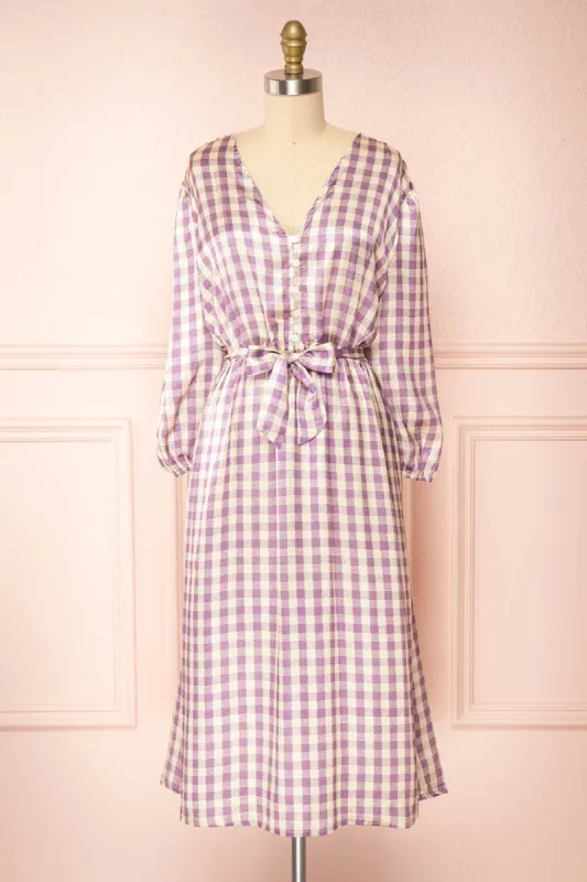 Rhea | Long Sleeve Plaid Satin Midi Dress sold by Boutique 1861