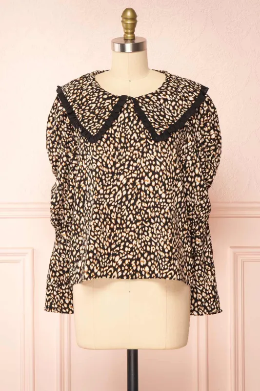 Moni | Leopard Print Blouse w/ Peter Pan Collar sold by Boutique 1861