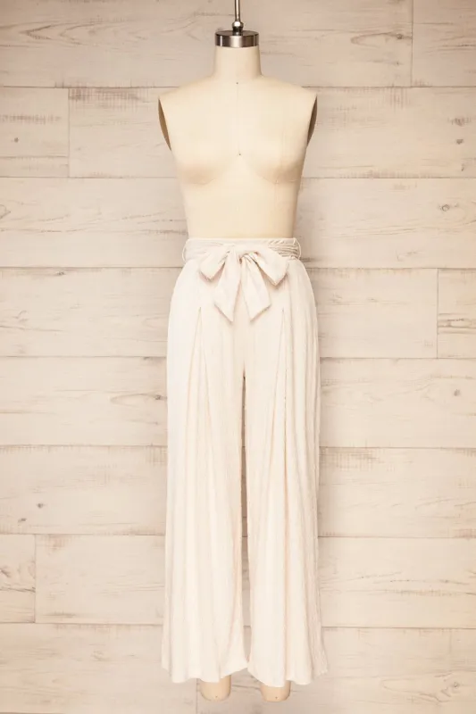 Babylone | Textured Ivory Pants w/ Fabric Belt sold by Boutique 1861
