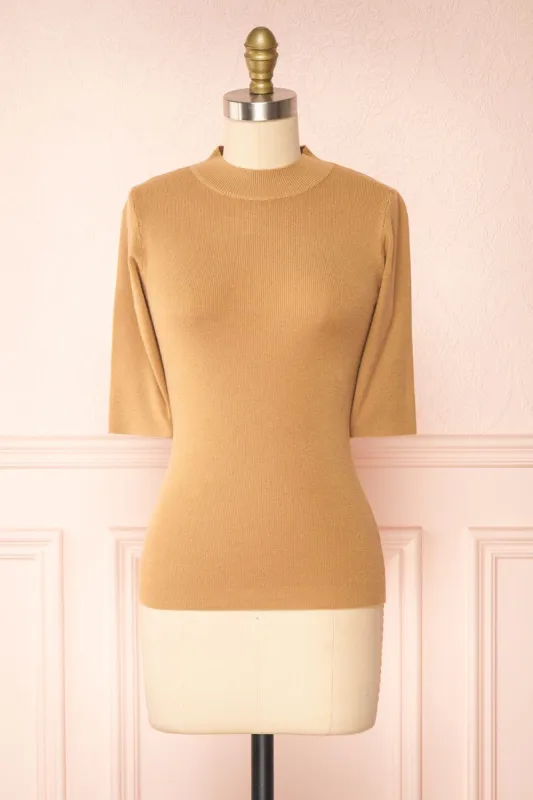 Nalleli Beige | Fitted Mock Top w/ Half Sleeves sold by Boutique 1861