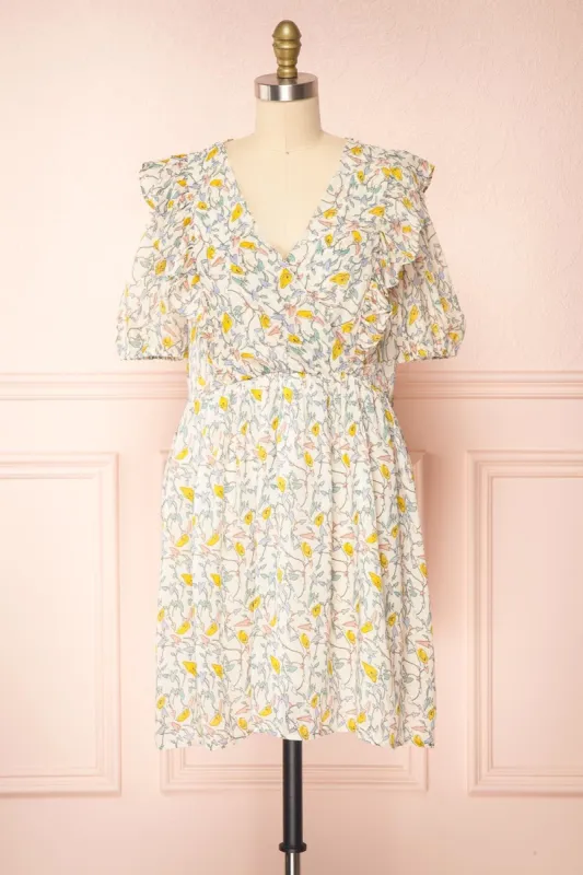 Tabako | Floral V-Neck Dress with Frills sold by Boutique 1861