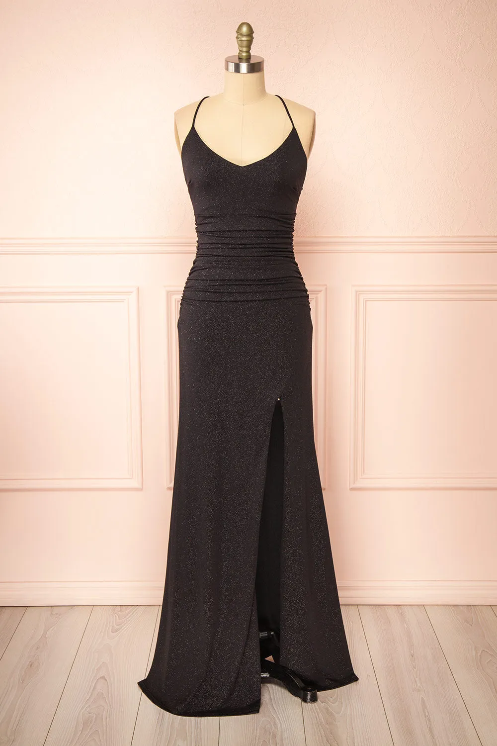 Samira Black | Sparkly Mermaid Maxi Dress with Slit sold by Boutique 1861