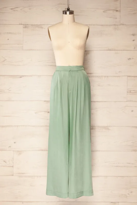 Urgench | Teal Silky High-Waisted Pants sold by Boutique 1861