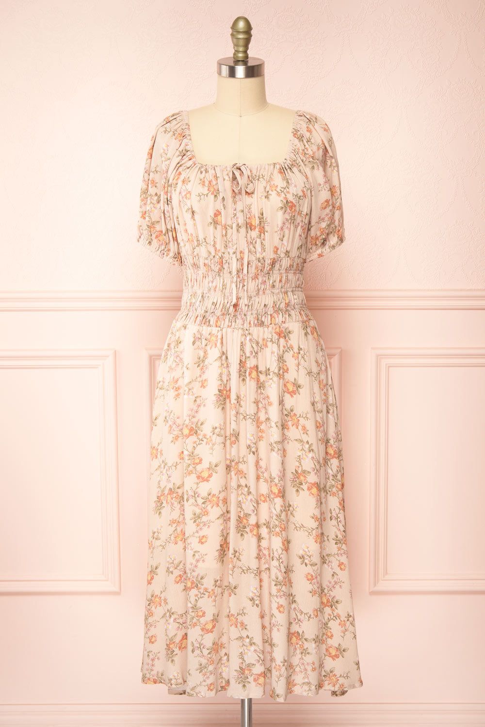 Brogalah | Floral Midi Dress w/ Puffy Sleeves sold by Boutique 1861