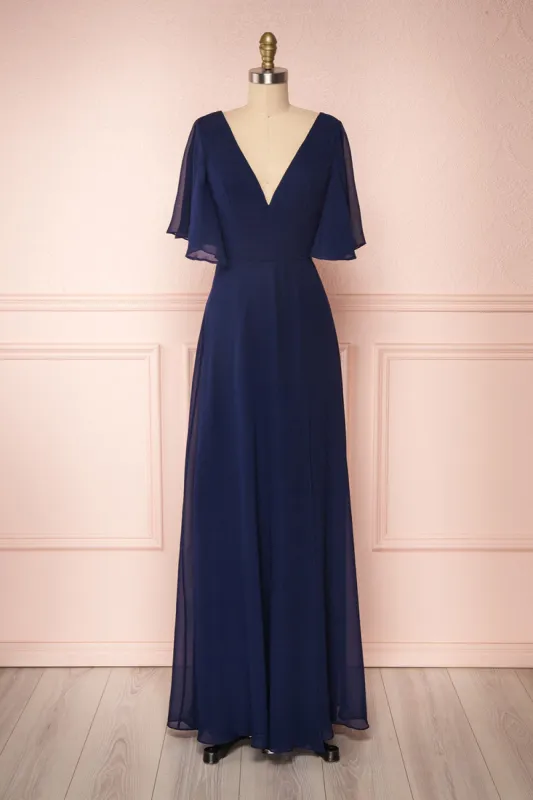 Adelphia Navy | V-Neck Chiffon Maxi Dress sold by Boutique 1861