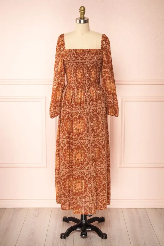Frankie | Rust Paisley Pattern Midi Dress sold by Boutique 1861
