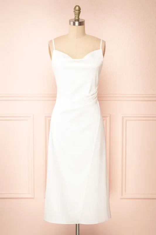 Chloe Ivory | Cowl Neck Satin Midi Slip Dress sold by Boutique 1861