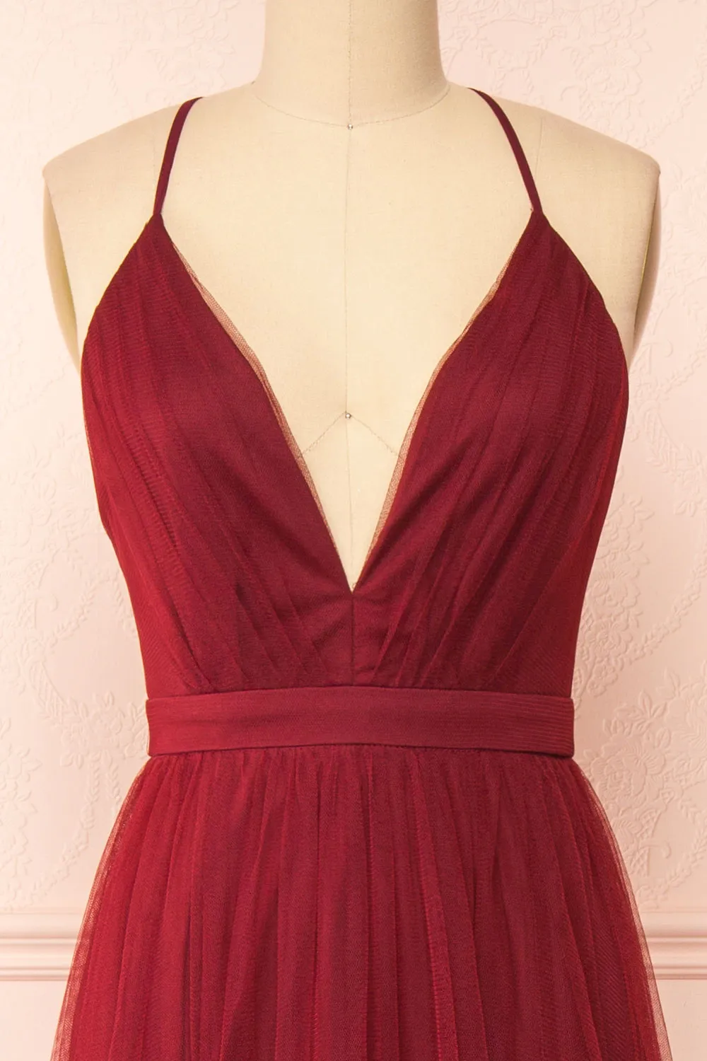 Ilaria Burgundy | Tulle Gown w/ Plunging Neckline sold by Boutique 1861 product image thumbnail 4