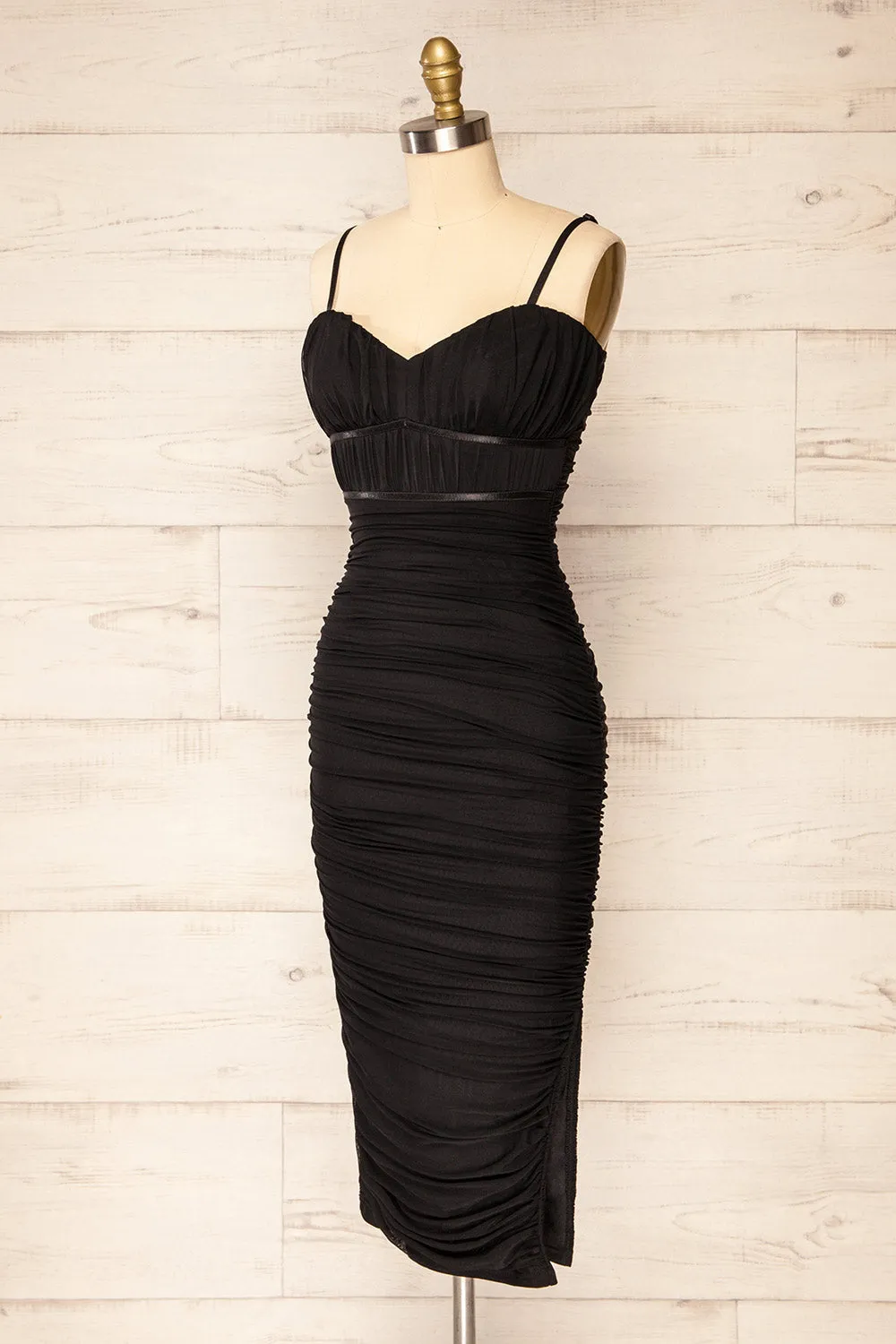 Rilievo | Black Ruched Fitted Midi Dress sold by Boutique 1861 product image thumbnail 4