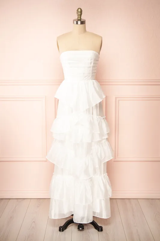 Orlaith | White Layered Maxi Dress w/ Ruffles sold by Boutique 1861