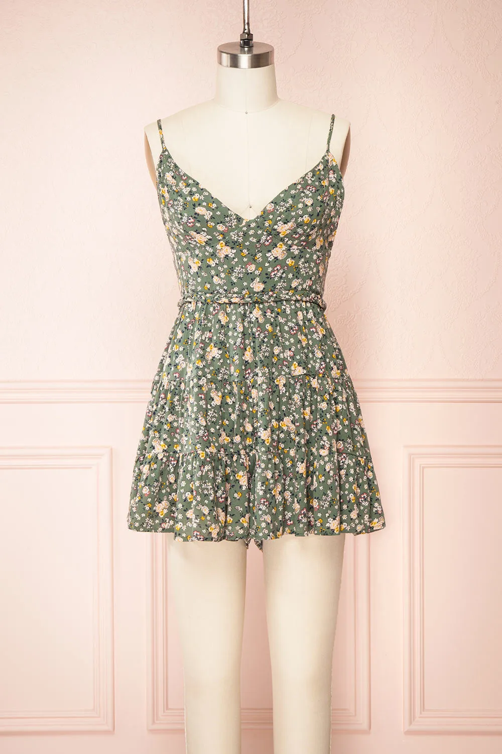 Hillevi | Tie-Back Floral Romper with Ruffles sold by Boutique 1861