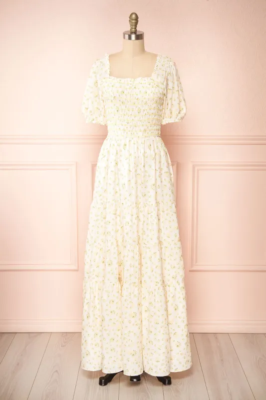 Zeinab | Yellow Floral Midi Dress sold by Boutique 1861