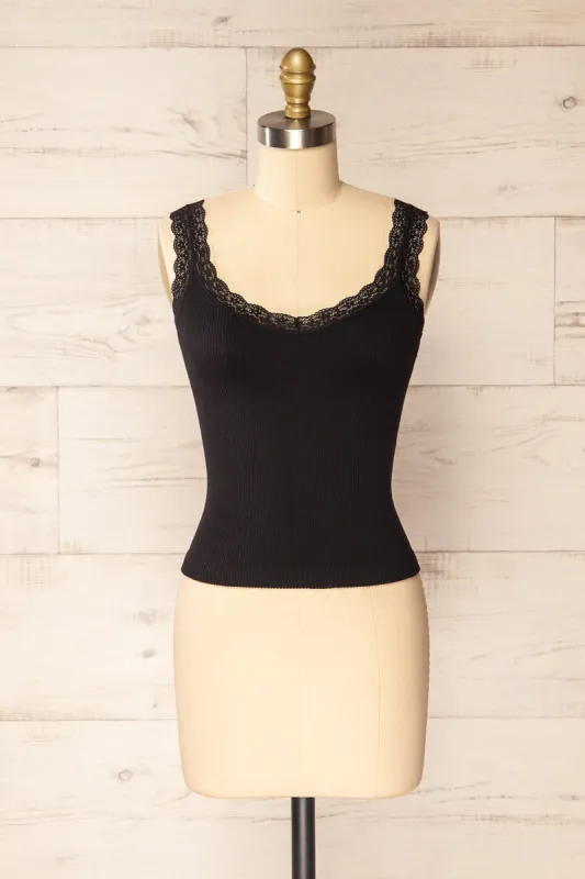 Somensac Black | Ribbed Camisole w/ Lace Trim sold by Boutique 1861