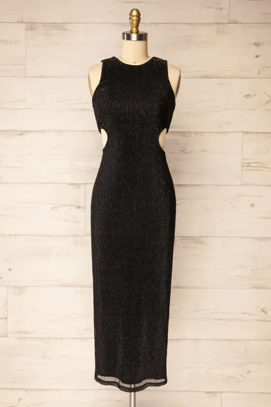 Pezenas Black | Midi Dress w/ Metallic Threads sold by Boutique 1861