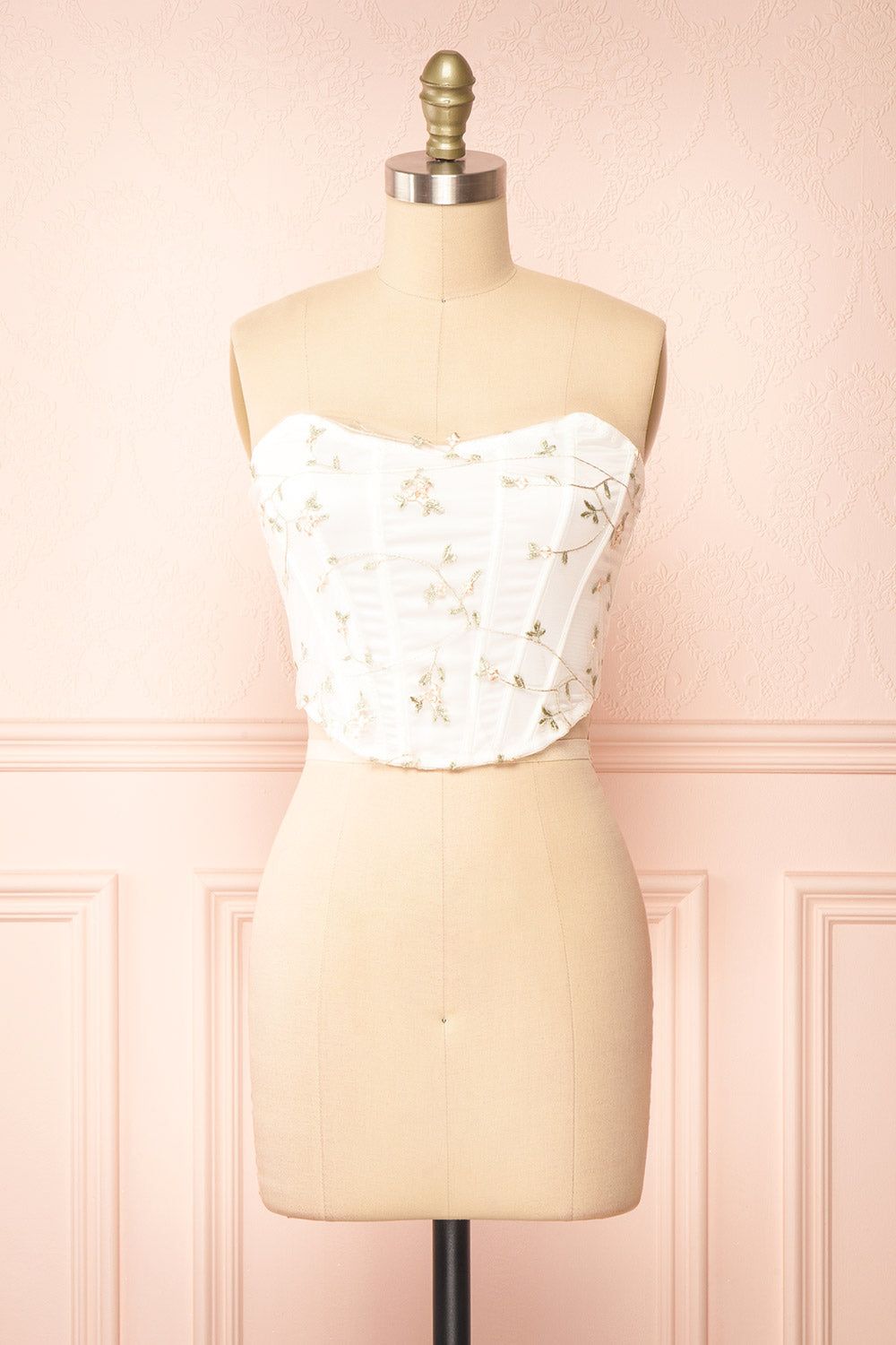 Perline | Corset Crop Top w/ Floral Embroidery sold by Boutique 1861