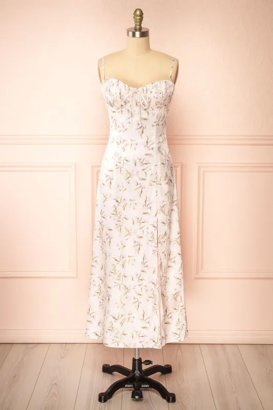 Midya | Lilac Floral Midi Dress w/ Slit sold by Boutique 1861