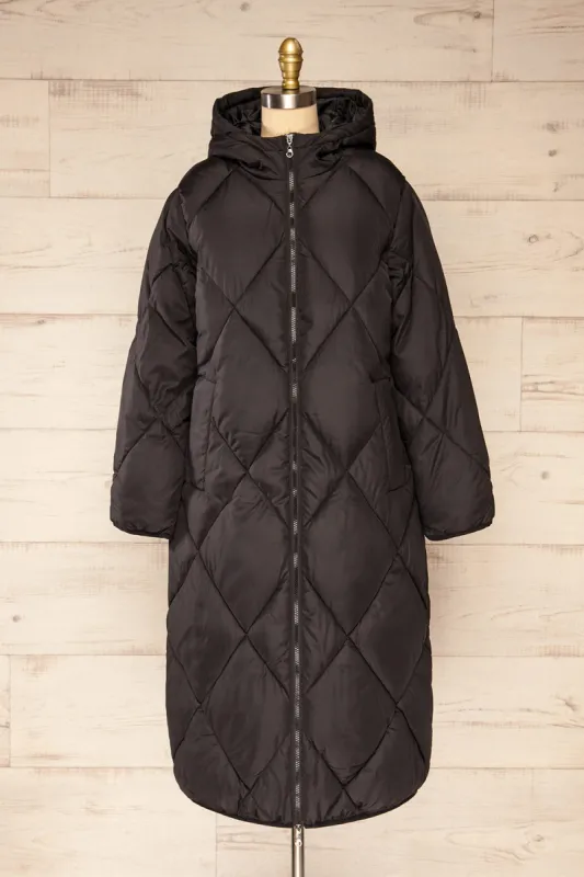 Manizales Black | Long Quilted Coat sold by Boutique 1861