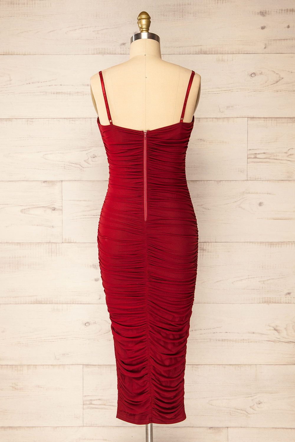 Rilievo Burgundy | Ruched Fitted Midi Dress sold by Boutique 1861 product image thumbnail 5