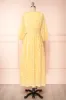 Archee | Leaf Pattern Yellow Midi Dress w/ 3/4 Sleeves sold by Boutique 1861