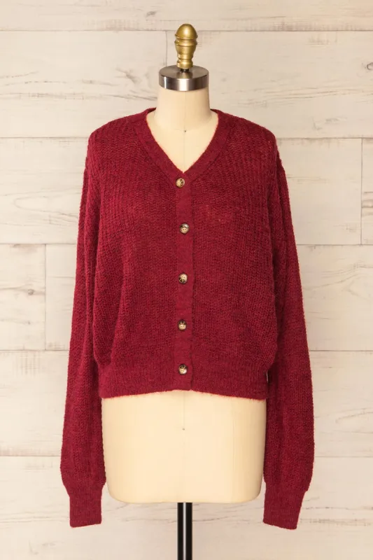 Velez Burgundy | Knit Button-Up Cardigan sold by Boutique 1861