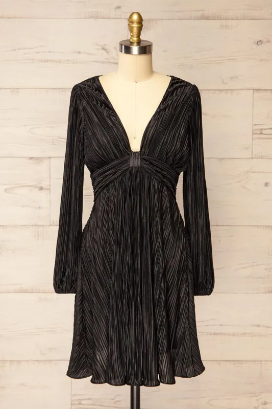Bromsgrove | Short Black Pleated Dress w/ Long Sleeves sold by Boutique 1861