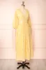 Archee | Leaf Pattern Yellow Midi Dress w/ 3/4 Sleeves sold by Boutique 1861