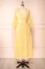 Archee | Leaf Pattern Yellow Midi Dress w/ 3/4 Sleeves sold by Boutique 1861