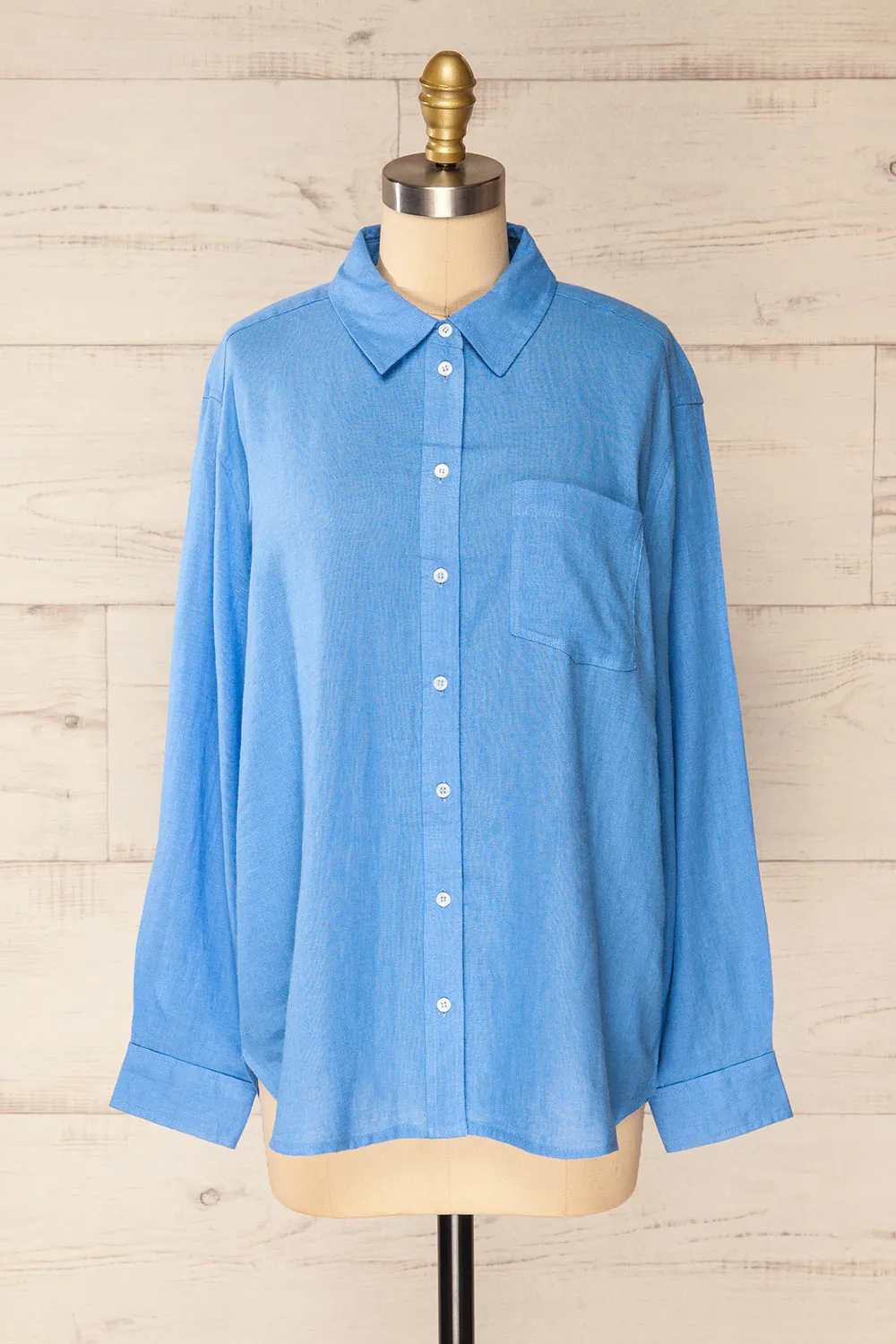 Musigen | Blue Oversized Linen Shirt sold by Boutique 1861