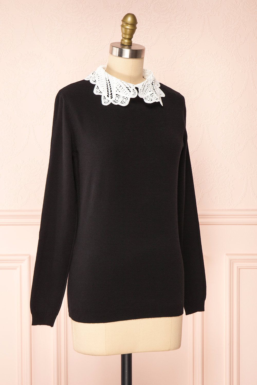 Marza Black | Long Sleeve Lace Collar Top sold by Boutique 1861 product image thumbnail 3